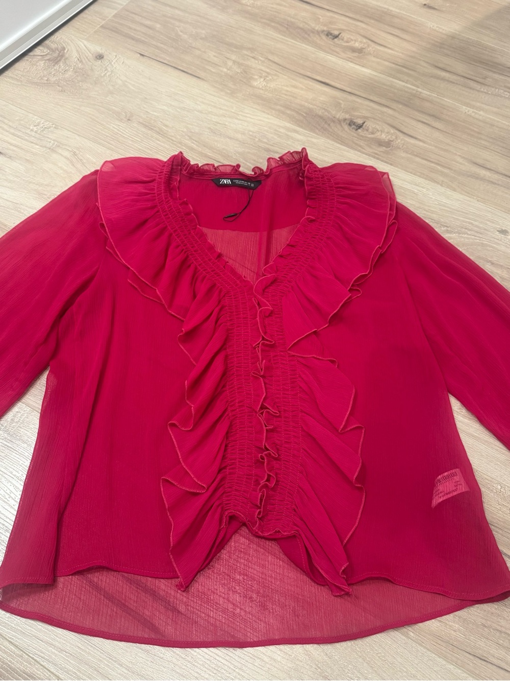 Zara Fuchsia Ruffle V-Neck Blouse